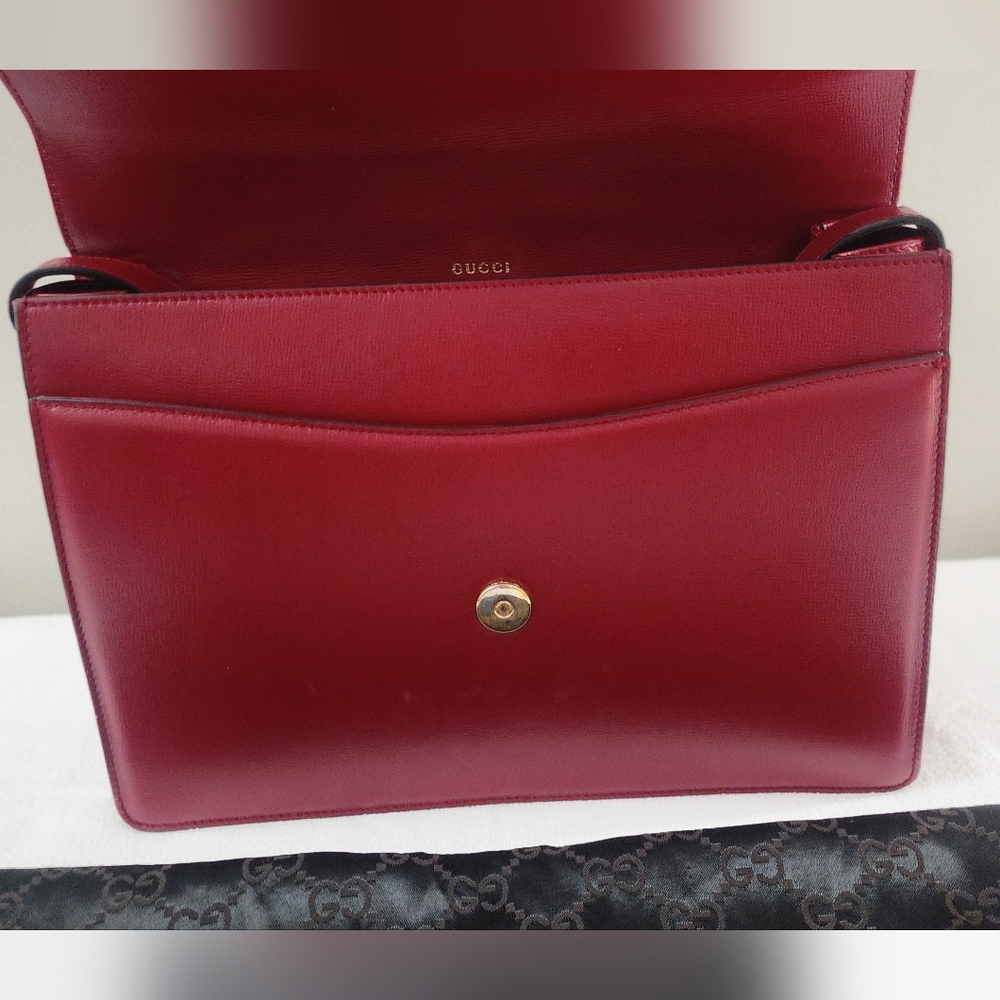 Authentic Gucci GG Marmont Red Leather Shoulder Bag Gold Hardware Gucci Handbag - Picture 6 of 14